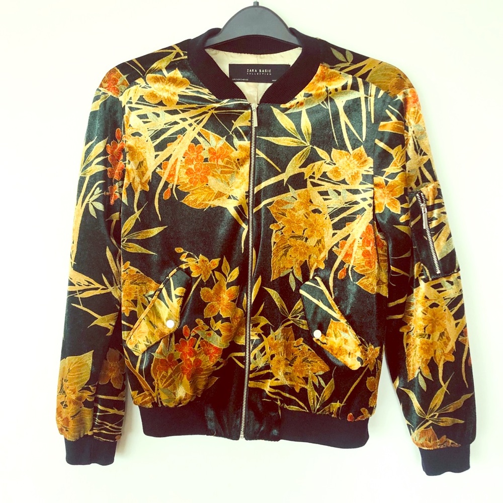 Zara silky floral bomber jacket